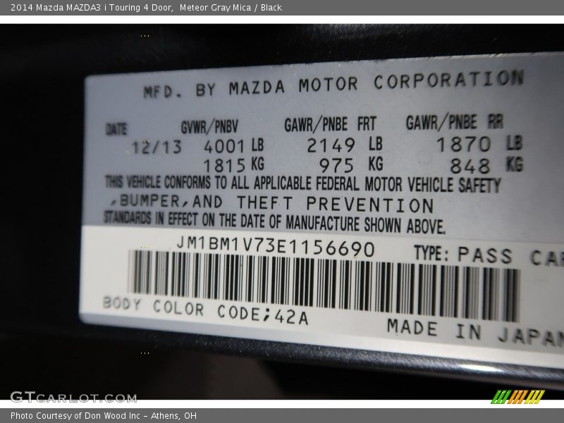 Meteor Gray Mica / Black 2014 Mazda MAZDA3 i Touring 4 Door