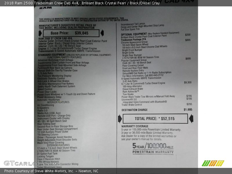 Brilliant Black Crystal Pearl / Black/Diesel Gray 2018 Ram 2500 Tradesman Crew Cab 4x4