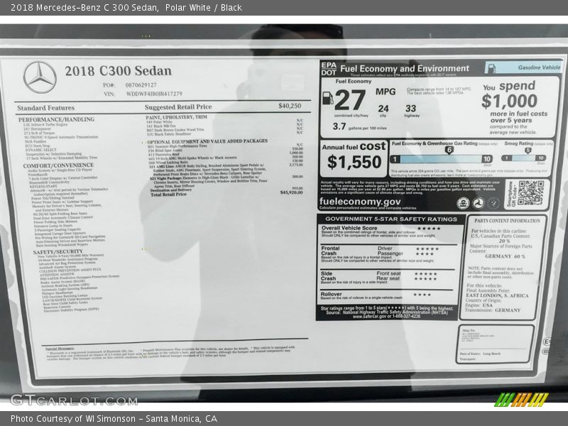 Polar White / Black 2018 Mercedes-Benz C 300 Sedan