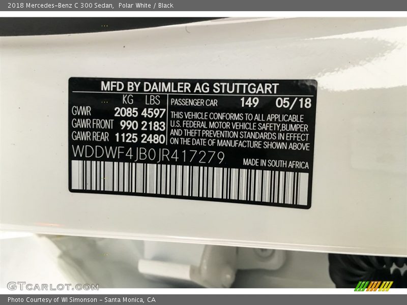 Polar White / Black 2018 Mercedes-Benz C 300 Sedan
