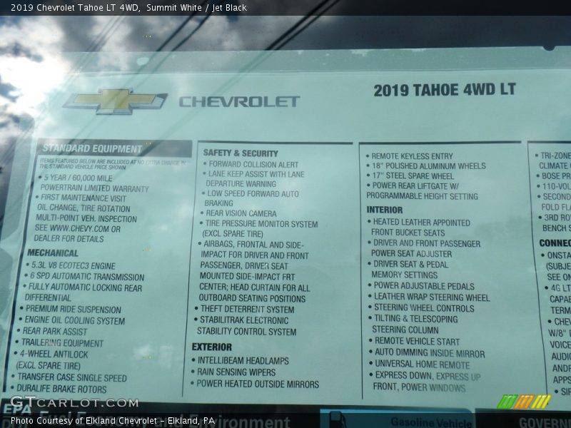 Summit White / Jet Black 2019 Chevrolet Tahoe LT 4WD
