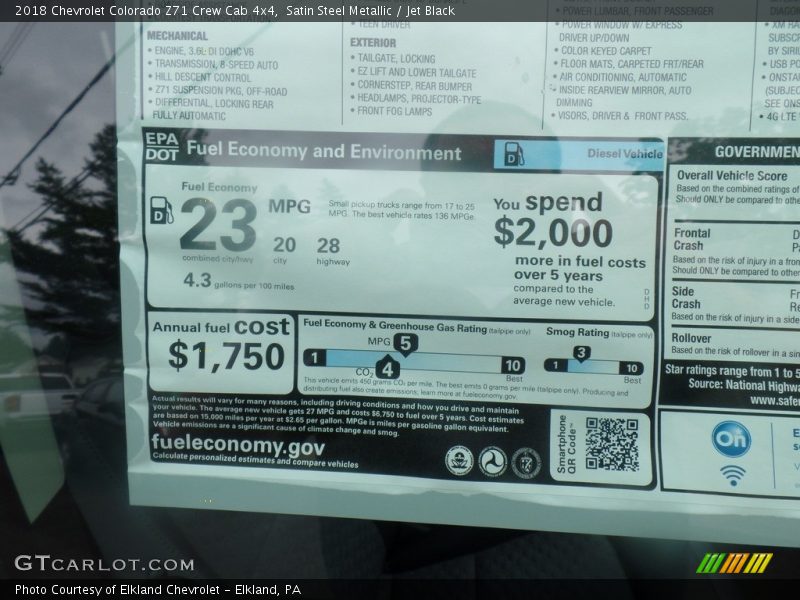 Satin Steel Metallic / Jet Black 2018 Chevrolet Colorado Z71 Crew Cab 4x4
