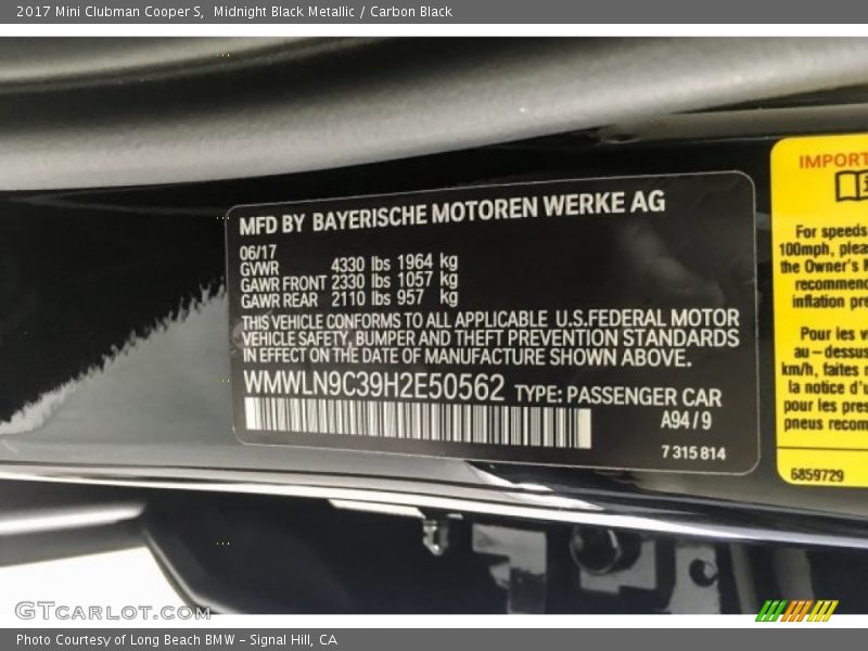 Midnight Black Metallic / Carbon Black 2017 Mini Clubman Cooper S