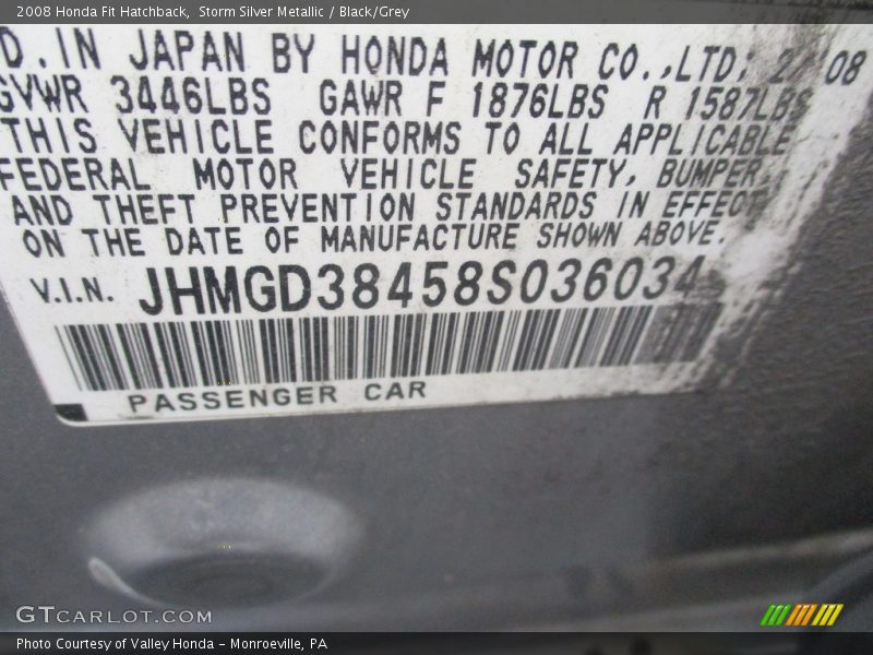 Storm Silver Metallic / Black/Grey 2008 Honda Fit Hatchback