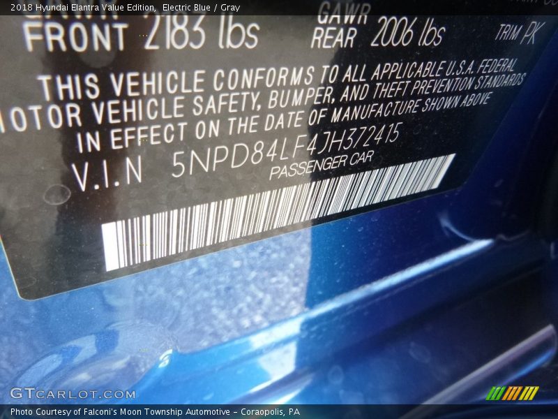 Electric Blue / Gray 2018 Hyundai Elantra Value Edition