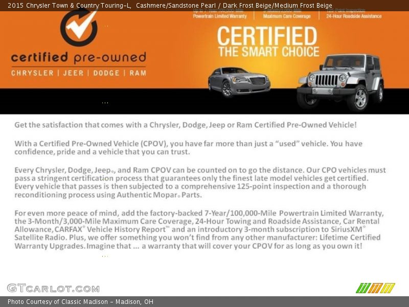 Cashmere/Sandstone Pearl / Dark Frost Beige/Medium Frost Beige 2015 Chrysler Town & Country Touring-L