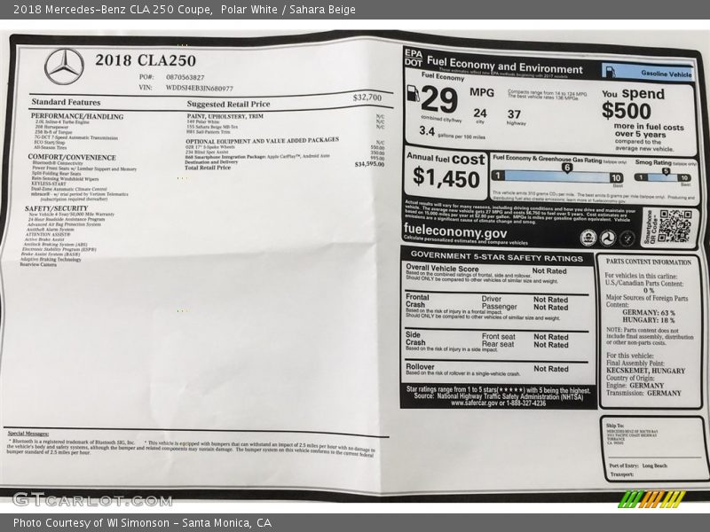 Polar White / Sahara Beige 2018 Mercedes-Benz CLA 250 Coupe