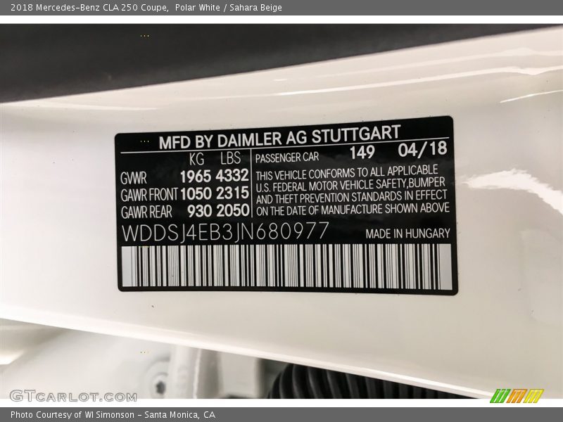 Polar White / Sahara Beige 2018 Mercedes-Benz CLA 250 Coupe