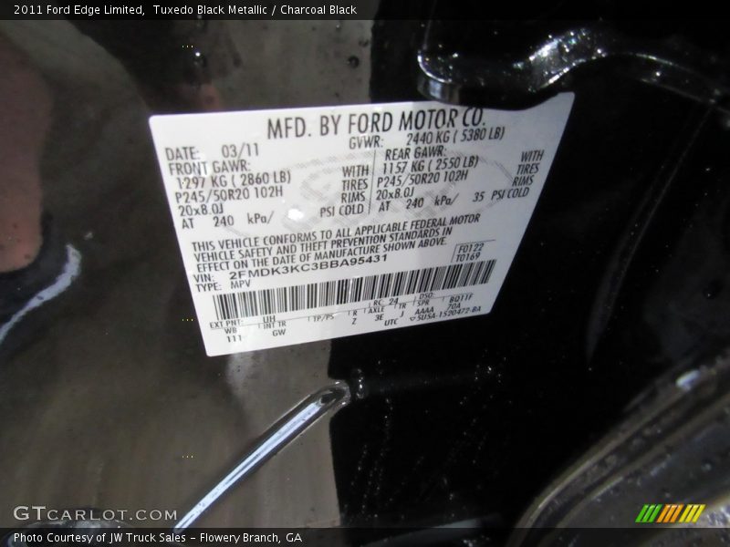 Tuxedo Black Metallic / Charcoal Black 2011 Ford Edge Limited