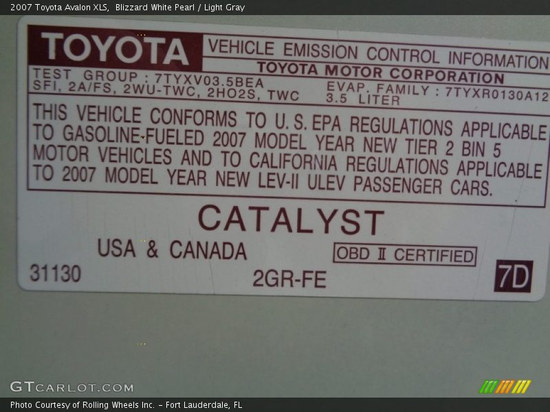 Blizzard White Pearl / Light Gray 2007 Toyota Avalon XLS