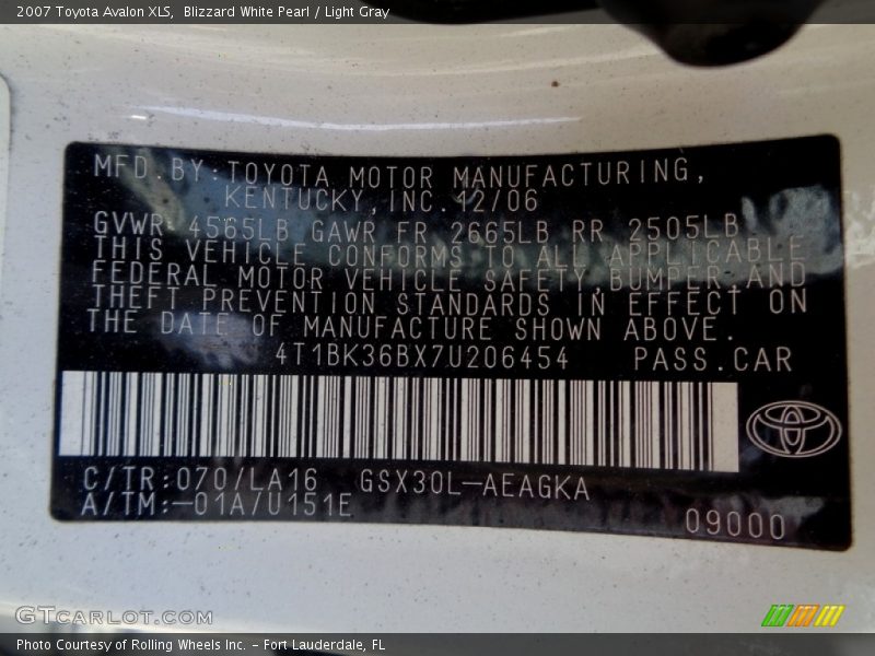 Blizzard White Pearl / Light Gray 2007 Toyota Avalon XLS
