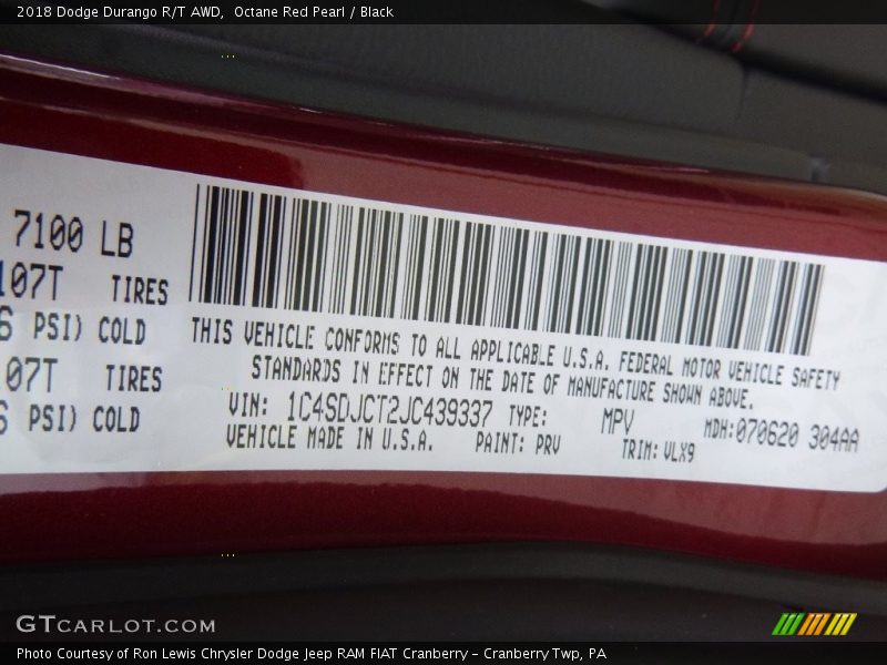 Octane Red Pearl / Black 2018 Dodge Durango R/T AWD