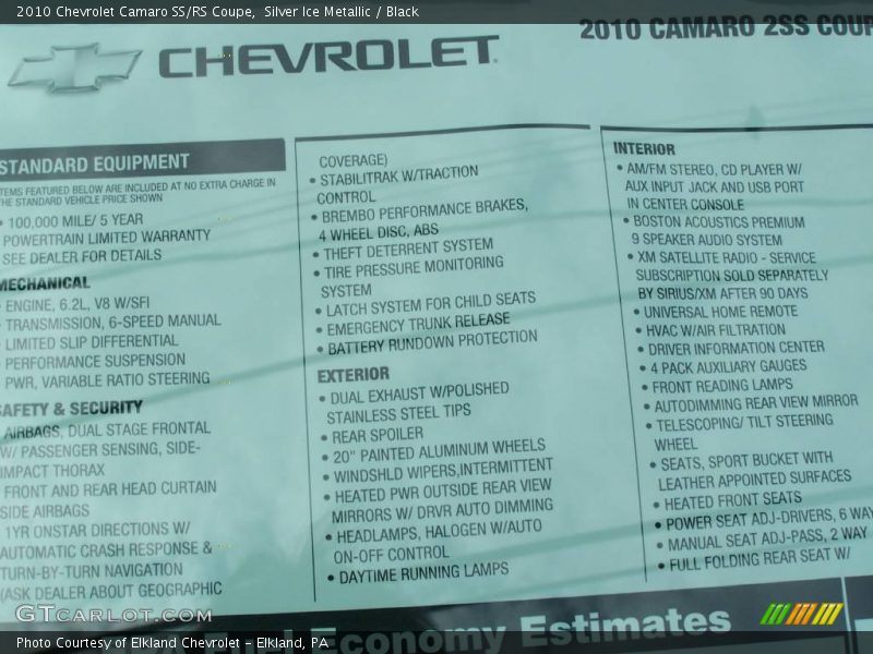 Silver Ice Metallic / Black 2010 Chevrolet Camaro SS/RS Coupe