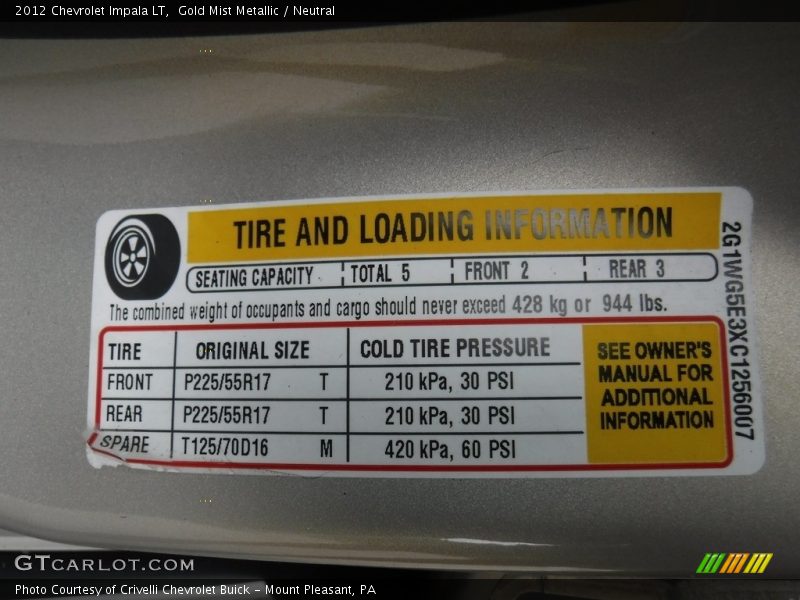 Gold Mist Metallic / Neutral 2012 Chevrolet Impala LT