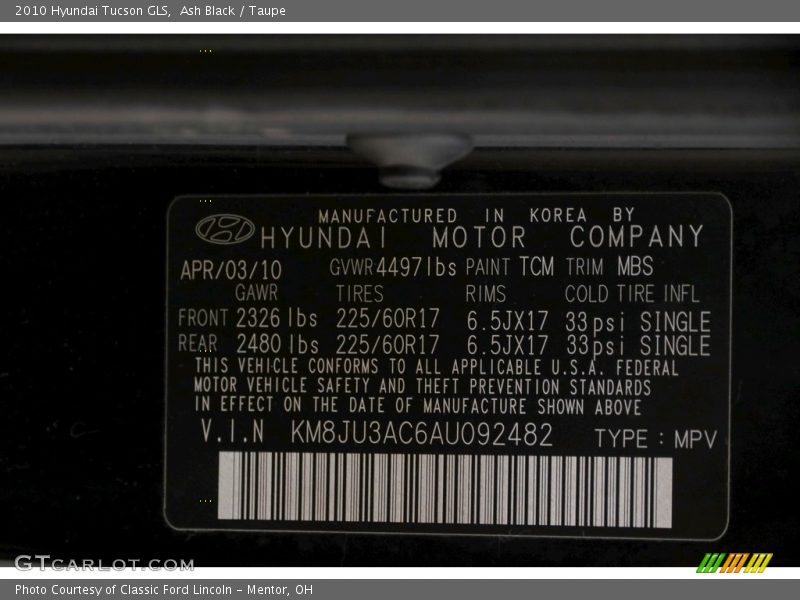 Ash Black / Taupe 2010 Hyundai Tucson GLS