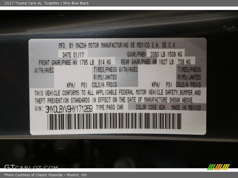 Graphite / Mid-Blue Black 2017 Toyota Yaris iA