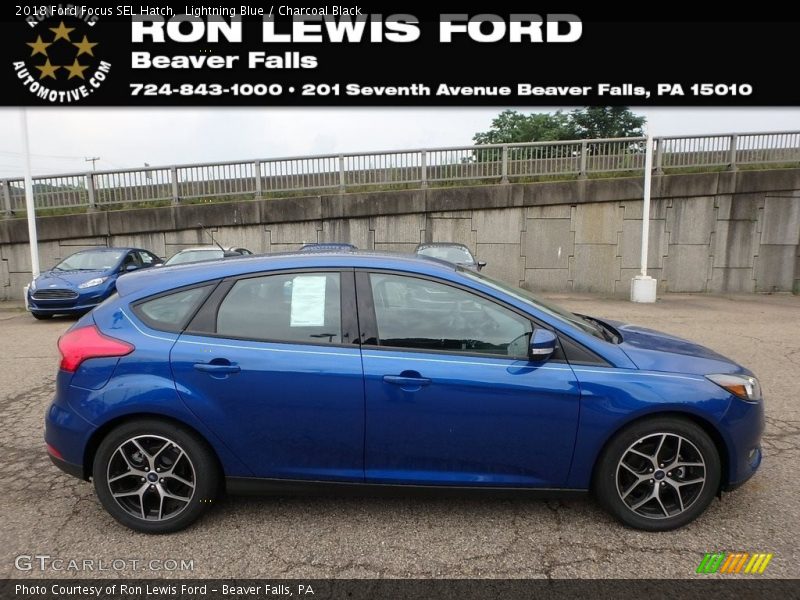 Lightning Blue / Charcoal Black 2018 Ford Focus SEL Hatch