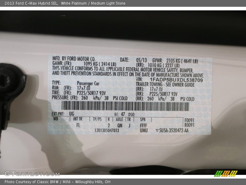 White Platinum / Medium Light Stone 2013 Ford C-Max Hybrid SEL