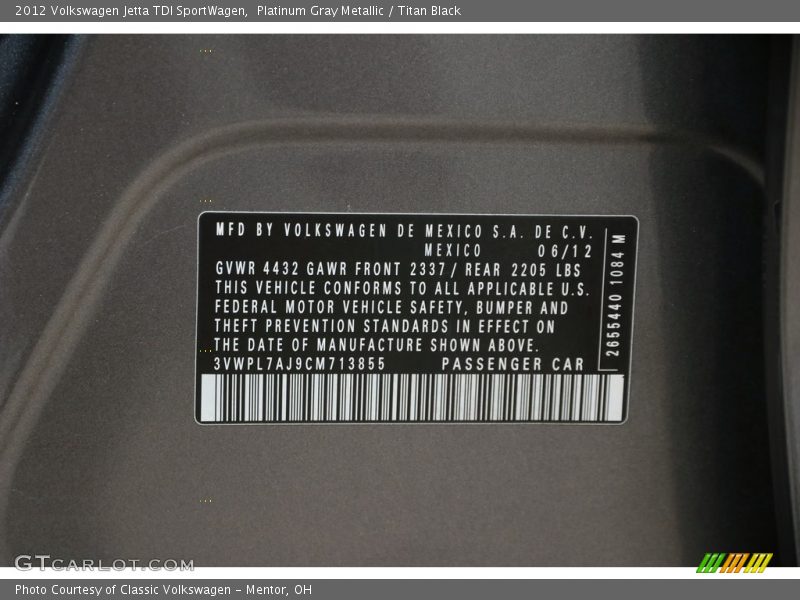 Platinum Gray Metallic / Titan Black 2012 Volkswagen Jetta TDI SportWagen