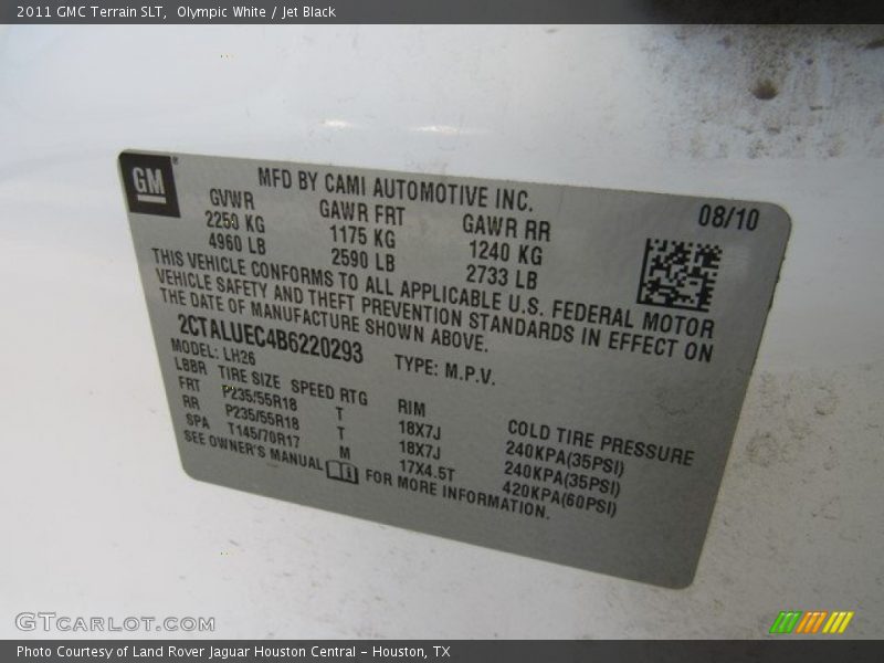 Olympic White / Jet Black 2011 GMC Terrain SLT
