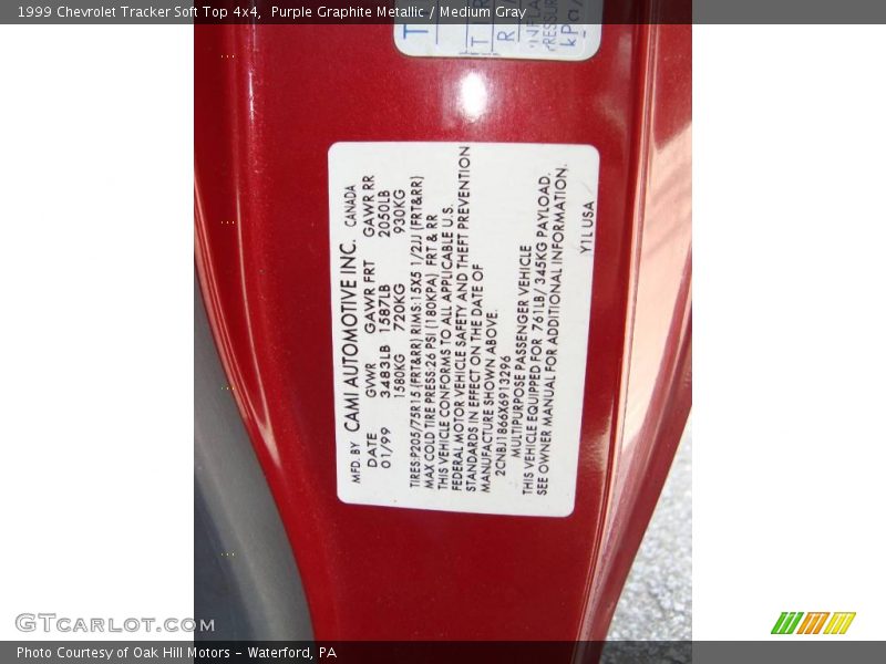 Purple Graphite Metallic / Medium Gray 1999 Chevrolet Tracker Soft Top 4x4