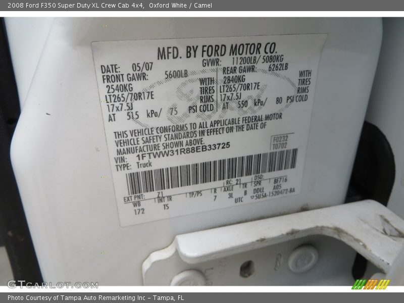 Oxford White / Camel 2008 Ford F350 Super Duty XL Crew Cab 4x4
