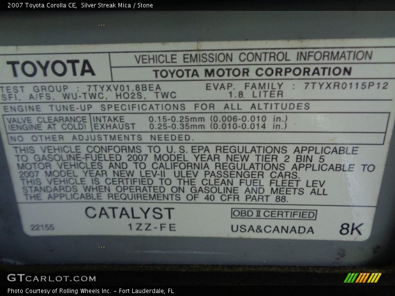 Silver Streak Mica / Stone 2007 Toyota Corolla CE