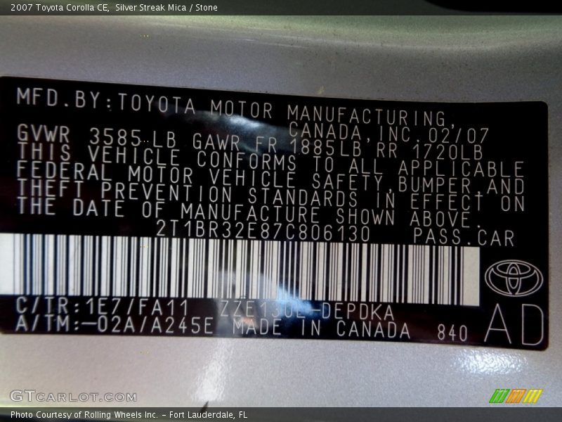 Silver Streak Mica / Stone 2007 Toyota Corolla CE