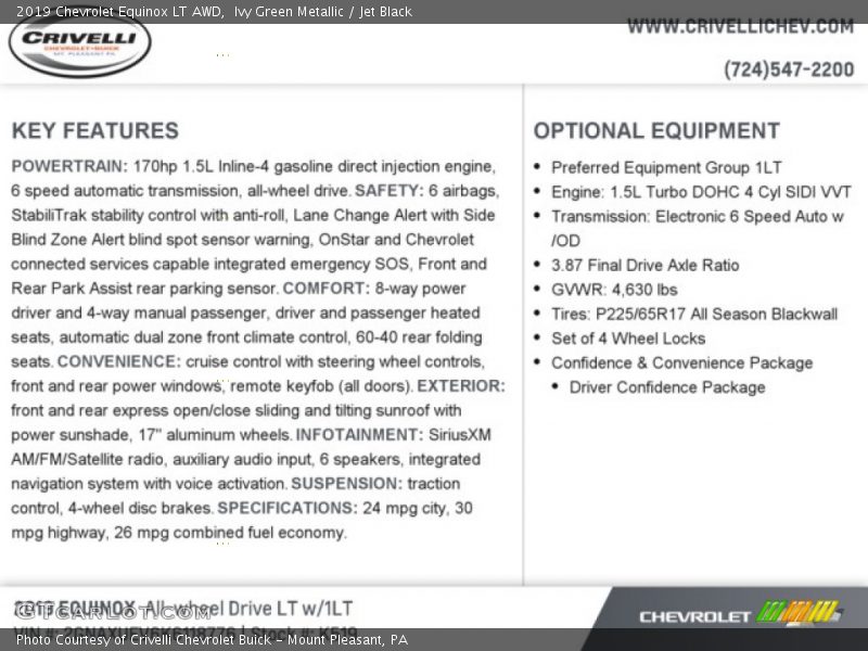 Ivy Green Metallic / Jet Black 2019 Chevrolet Equinox LT AWD
