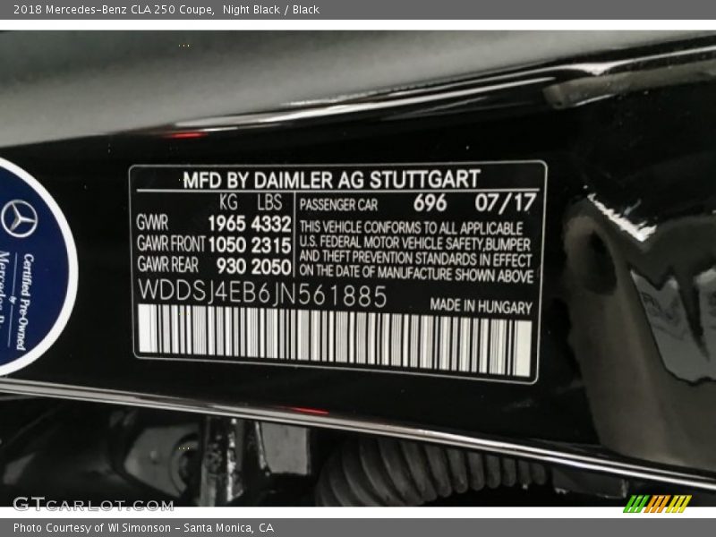 Night Black / Black 2018 Mercedes-Benz CLA 250 Coupe