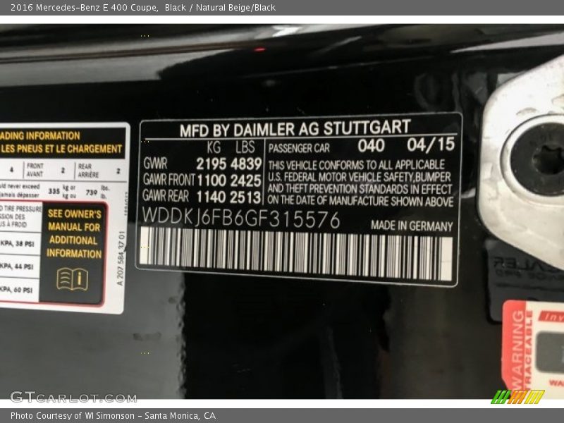 Black / Natural Beige/Black 2016 Mercedes-Benz E 400 Coupe