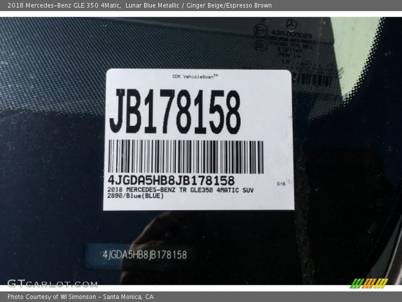 Lunar Blue Metallic / Ginger Beige/Espresso Brown 2018 Mercedes-Benz GLE 350 4Matic