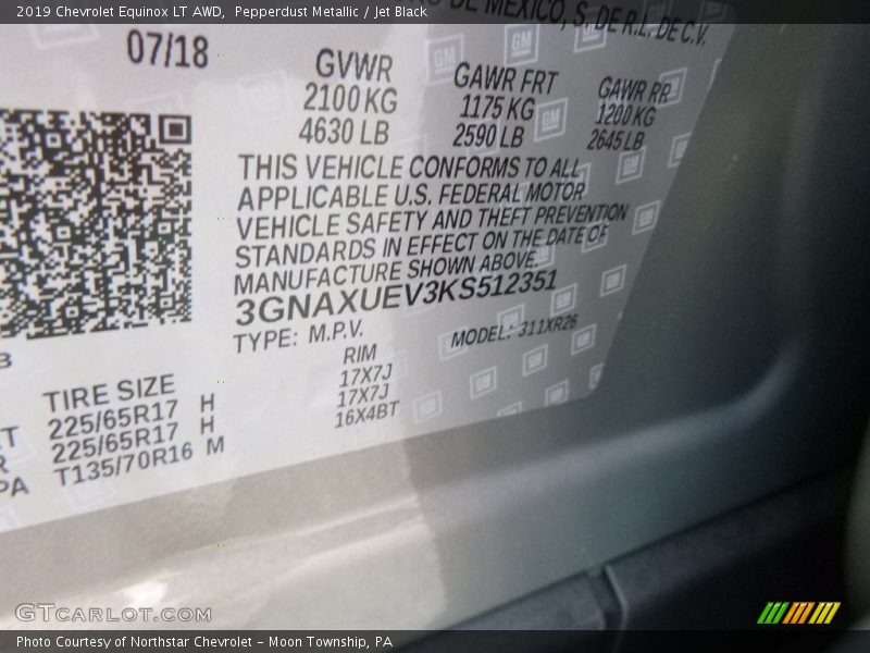 Pepperdust Metallic / Jet Black 2019 Chevrolet Equinox LT AWD