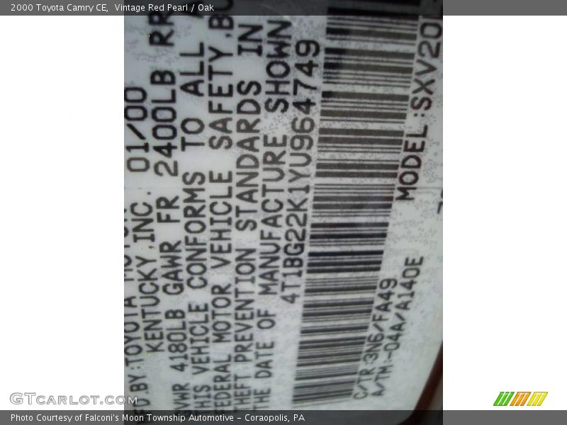 Vintage Red Pearl / Oak 2000 Toyota Camry CE
