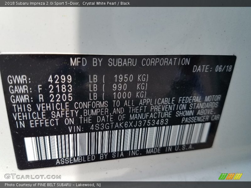 Crystal White Pearl / Black 2018 Subaru Impreza 2.0i Sport 5-Door