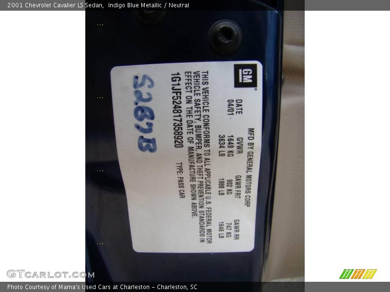 Indigo Blue Metallic / Neutral 2001 Chevrolet Cavalier LS Sedan