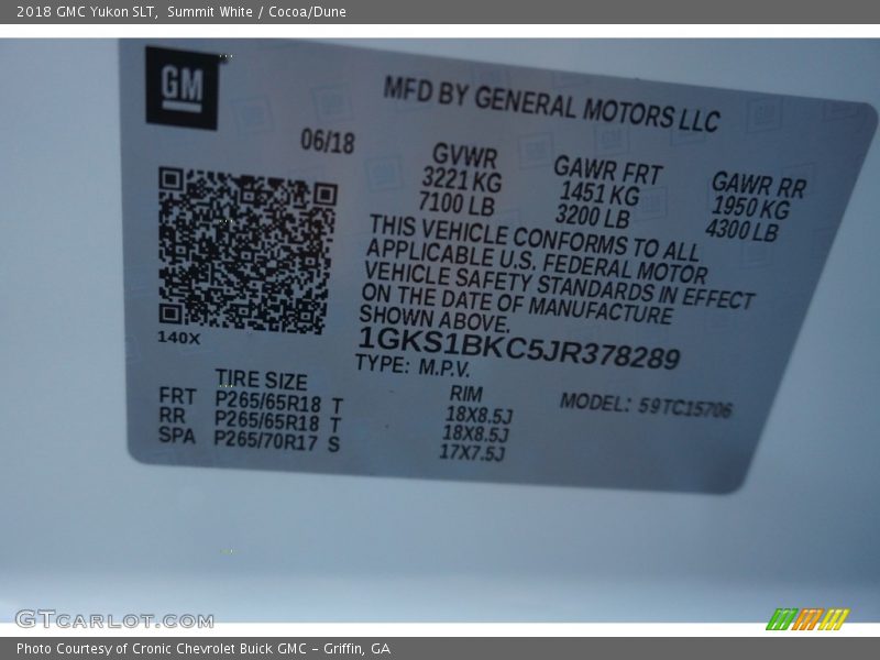 Summit White / Cocoa/Dune 2018 GMC Yukon SLT