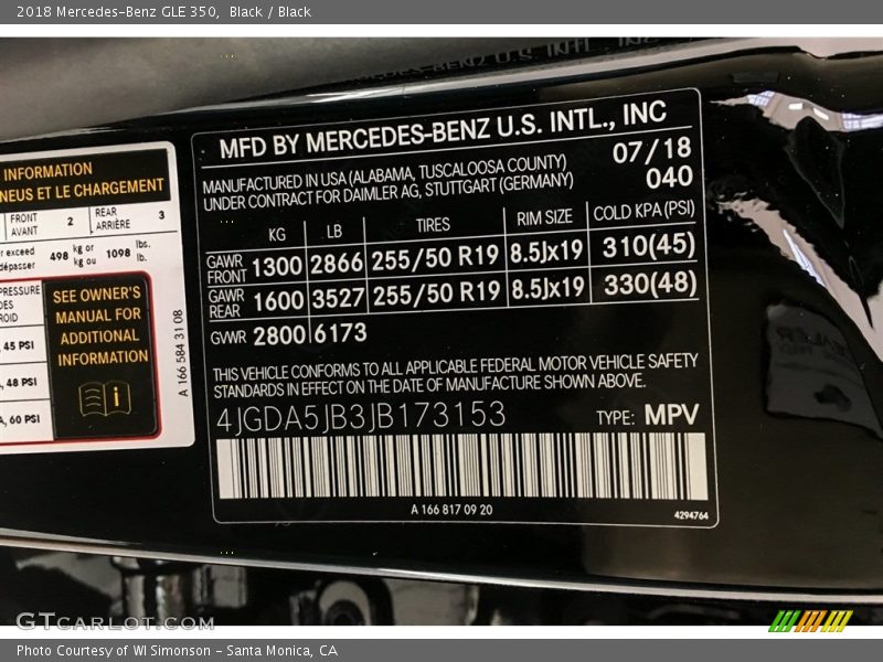Black / Black 2018 Mercedes-Benz GLE 350