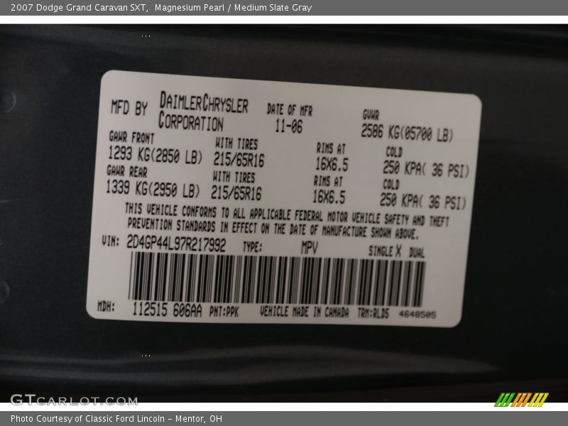 Magnesium Pearl / Medium Slate Gray 2007 Dodge Grand Caravan SXT
