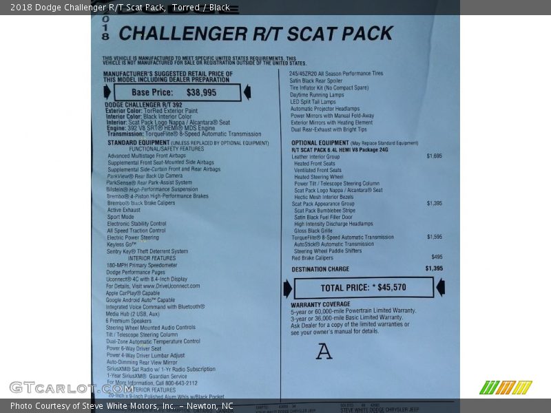 Torred / Black 2018 Dodge Challenger R/T Scat Pack