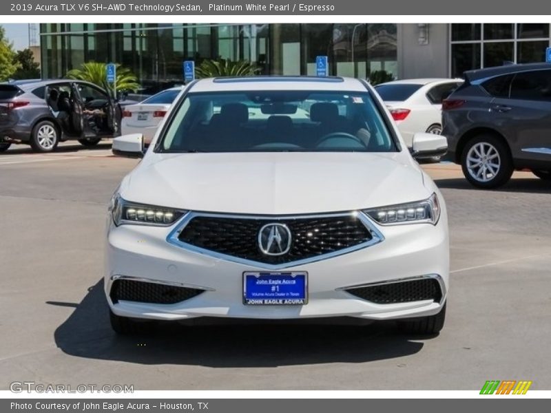 Platinum White Pearl / Espresso 2019 Acura TLX V6 SH-AWD Technology Sedan
