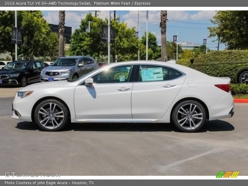 Platinum White Pearl / Espresso 2019 Acura TLX V6 SH-AWD Technology Sedan