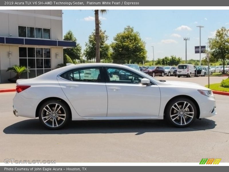 Platinum White Pearl / Espresso 2019 Acura TLX V6 SH-AWD Technology Sedan