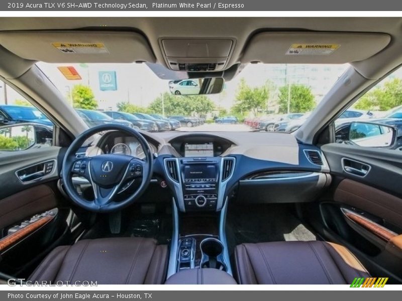 Platinum White Pearl / Espresso 2019 Acura TLX V6 SH-AWD Technology Sedan
