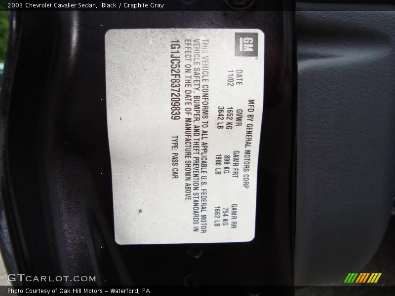 Black / Graphite Gray 2003 Chevrolet Cavalier Sedan