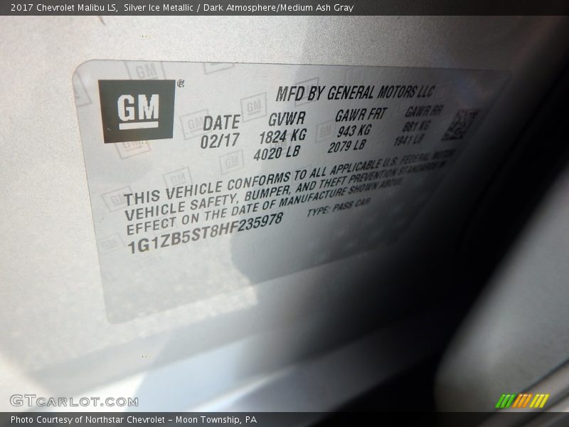 Silver Ice Metallic / Dark Atmosphere/Medium Ash Gray 2017 Chevrolet Malibu LS