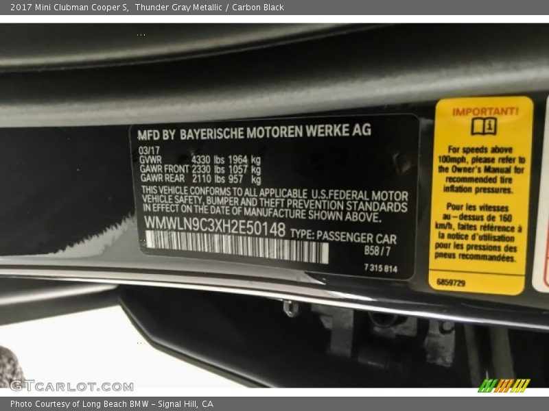 Thunder Gray Metallic / Carbon Black 2017 Mini Clubman Cooper S