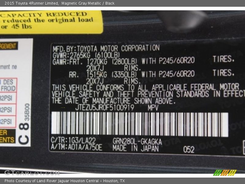 Magnetic Gray Metallic / Black 2015 Toyota 4Runner Limited