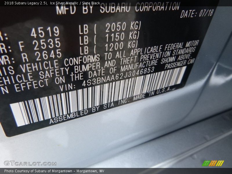 Ice Silver Metallic / Slate Black 2018 Subaru Legacy 2.5i