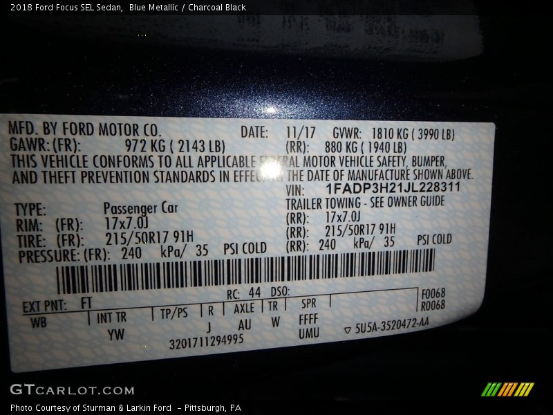 Blue Metallic / Charcoal Black 2018 Ford Focus SEL Sedan